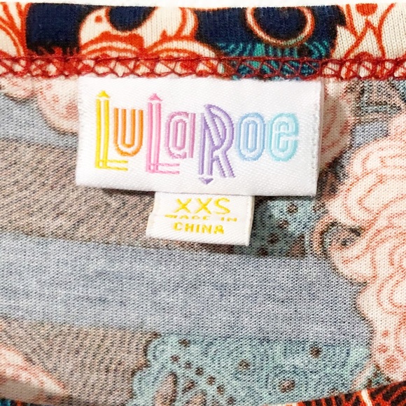 LulaRoe Irma Floral and Striped Short Sleeve Tee Shirt Dress with Scoop Neckline - Picture 3 of 5